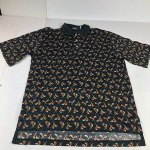 VTG 90s Polo Ralph Lauren Shirt Men Medium Black Faded Golf Clubs All Over Print